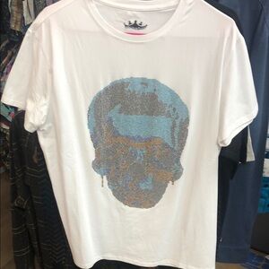 Heads or Tails White and Blue Skull Short Sleeve Tee